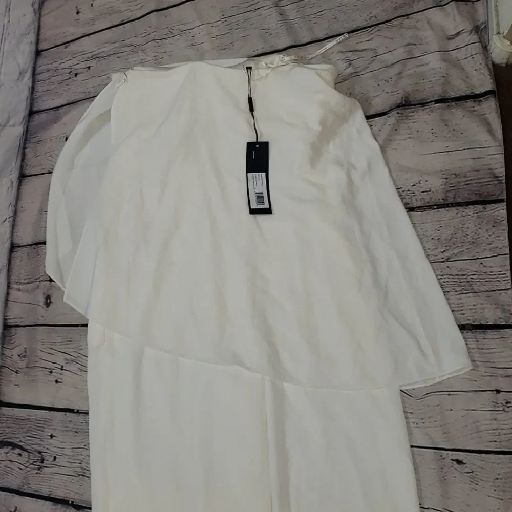 White Flowy Halston Heritage Strapless Jumpsuit - 2 - Picture 13 of 14